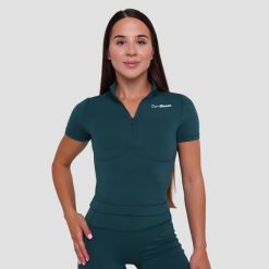 Koszulka damska fitness z zamkiem ciemnozielona Ignite Cropped. Zielone koszulki sportowe damskie GYMBEAM, xl, bez wzorów, z dresówki, bez kołnierzyka. Za 109.90 zł.