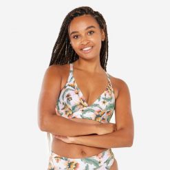 Góra kostiumu kąpielowego damska Decathlon Bea Bella. Białe bikini damskie Decathlon, bez wzorów. Za 69.99 zł.