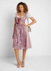 Sukienka w ludowym stylu, z fartuchem (2 części). Czerwone sukienki damskie bonprix, bez wzorów, bez kołnierzyka, bez ramiączek. Za 669.99 zł.