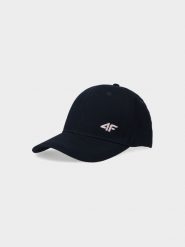 4F Czapka z daszkiem strapback damska - granatowa S. Niebieskie czapki i kapelusze damskie 4f, na lato, bez wzorów, z bawełny, sportowe. W wyprzedaży za 29.99 zł.