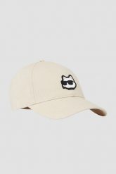 KARL LAGERFELD Beżowa czapka z daszkiem Ikon Choupette. Brązowe czapki i kapelusze damskie KARL LAGERFELD, bez wzorów, z bawełny, eleganckie. W wyprzedaży za 189.99 zł.