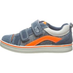 Sneakersy w kolorze szaro-niebiesko-pomarańczowym. Brązowe trampki i tenisówki chłopięce marki Summershoes for Boys, bez wzorów, z materiału. W wyprzedaży za 152.95 zł.