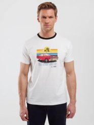 Koszulka męska z kolorowym nadrukiem biała Ralier 100. Białe t-shirty męskie Big Star, l, bez wzorów, z bawełny, klasyczne, bez kołnierzyka. W wyprzedaży za 29.99 zł.