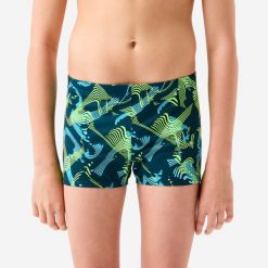 Bokserki pływackie dla dzieci Decathlon Fiti Vib. Niebieskie kąpielówki dla chłopców Decathlon, bez wzorów, z elastanu. Za 44.99 zł.