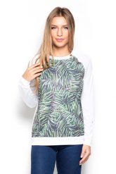 Bluza z Wzorzystym Przodem w Liście. Białe bluzki damskie Katrus, m, bez wzorów, z materiału, bez kaptura. Za 189.00 zł.