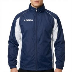 Kurtka przeciwdeszczowa Storm dla mężczyzn do biegania niebiesko-biała. Białe kurtki męskie Legea, m, bez wzorów, do biegania. Za 60.00 zł.