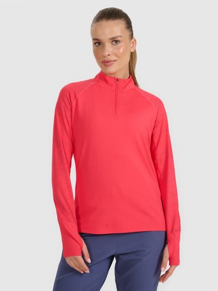 4F Bluza do biegania regular szybkoschnąca damska - czerwona L. Czerwone bluzy damskie 4f, l, bez wzorów, z materiału, bez kaptura. W wyprzedaży za 119.99 zł.