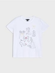 Bawełniana koszulka z nadrukiem Cinderella - biały. Białe t-shirty damskie Sinsay, l, bez wzorów, z bawełny, bez kołnierzyka. Za 39.99 zł.