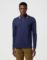 MESKA KOSZULKA POLO WRANGLER LS POLO SHIRT NAVY 112371506. Niebieskie koszulki polo męskie Wrangler, xxl, bez wzorów, bez ramiączek. Za 99.99 zł.