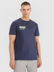 4F T-shirt regular z nadrukiem męski - szary M. Szare koszulki sportowe męskie 4f, m, bez wzorów, z bawełny, eleganckie, bez kołnierzyka. Za 49.99 zł.