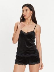 Hunkemöller Koszulka piżamowa Scallop 185927 Czarny Basic Fit. Czarne piżamy damskie Hunkemöller, s, bez wzorów, z syntetyku, bez ramiączek. Za 69.99 zł.