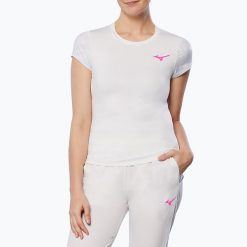 Koszulka tenisowa damska Mizuno Charge Printed Tee. Białe koszulki sportowe damskie Mizuno, m, bez wzorów, z elastanu, bez kołnierzyka, bez ramiączek, tenisowe. Za 78.99 zł.