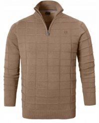 Elegancki Sweter Męski (Zamek) - Pako Jeans - Wysoki Dekolt, Kawa z Mlekiem. Kardigany męskie Pako Jeans, l, bez wzorów, z bawełny, eleganckie. Za 195.00 zł.
