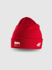 4F Czapka beanie uniseks - czerwona Uniwersalny. Czerwone czapki i kapelusze męskie 4f, na zimę, bez wzorów, z dzianiny, klasyczne. Za 49.99 zł.