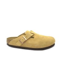 Klapki damskie Birkenstock boston vl. Brązowe klapki damskie Birkenstock, bez wzorów, z materiału, bez obcasa. Za 638.05 zł.