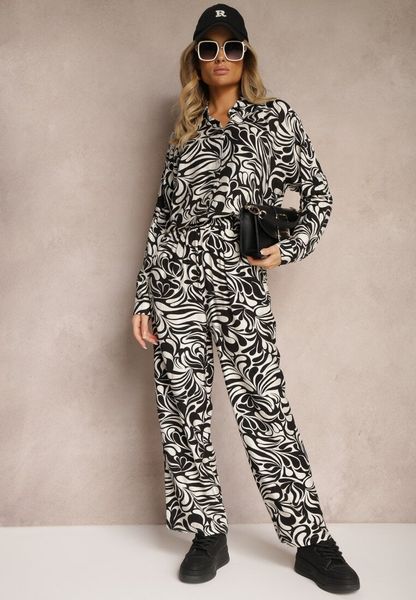 Czarny Komplet z Dodatkiem Wiskozy Spodnie z Gumką w Talii Koszula z Rękawami z Regulacją Iviria. Czarne koszule damskie Renee, l, bez wzorów, z jeansu. Za 129.99 zł.