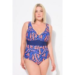 Damski Kostium kąpielowy koralowce dekolt w serek miękkie miseczki z recyklingu. Niebieskie kostiumy jednoczęściowe damskie Ulla Popken, plus size, bez wzorów, z elastanu, sportowe, plus size, do pływania. Za 244.99 zł.