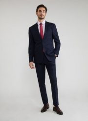 Granatowe spodnie garniturowe P22SF-6G-013-G-S. Eleganckie spodnie męskie Pako Lorente, m, bez wzorów, z elastanu, długie. Za 149.99 zł.