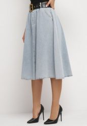 Jasnoniebieska Jeansowa Spódnica Midi z Paskiem Suera. Niebieskie spódnice damskie Born2be, l, bez wzorów, z jeansu, midi. Za 139.99 zł.