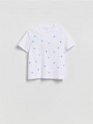 T-shirt z haftowanym wzorem - jasnoniebieski. Niebieskie t-shirty damskie Reserved, l, bez wzorów, z bawełny, bez kołnierzyka. Za 49.99 zł.