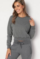 Ciemnoszara Bluza z Dodatkiem Bawełny Wykończona Ściągaczami Evilaya. Szare bluzy damskie Born2be, l, bez wzorów, z bawełny, bez kaptura. Za 39.99 zł.