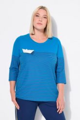 Damskie Bluzka pasy papierowa łódka dekolt łódkowy rękawy 3/4. Białe bluzki damskie Ulla Popken, plus size, bez wzorów, z bawełny, klasyczne, bez kołnierzyka, plus size, bez ramiączek. Za 139.99 zł.