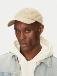 Guess Czapka z daszkiem Z5GZ03 WO07T Beżowy. Brązowe rękawiczki męskie Guess, z aplikacjami, z bawełny. Za 79.99 zł.