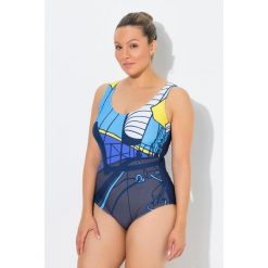 Damskie Kostium kąpielowy motyw żeglarski bez miękkich miseczek okrągły dekolt. Kostiumy jednoczęściowe damskie Ulla Popken, plus size, bez wzorów, z elastanu, sportowe, plus size, żeglarskie. Za 199.99 zł.