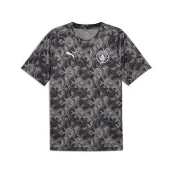 Koszulka rozgrzewkowa Manchester City 2025/26. Czarne koszulki sportowe męskie Puma, bez wzorów, bez kołnierzyka, bez ramiączek, do piłki nożnej. W wyprzedaży za 205.80 zł.