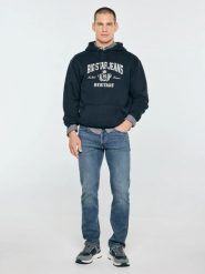 Bluza męska z kapturem i logo big star granatowa noel 403. Niebieskie bluzy sportowe męskie Big Star, l, bez wzorów, z dzianiny, z kapturem. Za 249.99 zł.