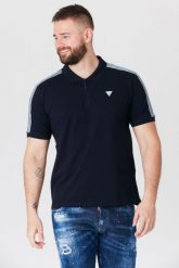 GUESS Granatowa koszulka polo z lampasami. Niebieskie koszulki polo męskie Guess, m, z aplikacjami, bez ramiączek. W wyprzedaży za 175.99 zł.