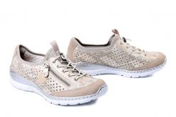 RIEKER L3252-92 gold, półbuty damskie. Żółte półbuty damskie Rieker, na lato, bez wzorów, z gumy, bez obcasa, bez zapięcia. Za 287.92 zł.