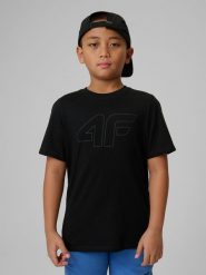 4F T-shirt regular z nadrukiem chłopięcy - czarny 146 (10-11 lat). Czarne t-shirty dla chłopców 4f, bez wzorów, z bawełny, bez ramiączek. Za 39.99 zł.