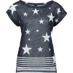 T-shirt bonprix ciemnoniebiesko-biały z nadrukiem. T-shirty damskie bonprix, z nadrukiem, z dekoltem w łódkę. Za 29.99 zł.