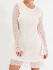 Sukienka mini z transparentnymi rękawami - kremowy. Białe sukienki damskie Sinsay, l, bez wzorów, boho, bez kołnierzyka, bez ramiączek, mini. W wyprzedaży za 33.99 zł.