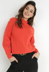 Pomarańczowy Sweter Dzianinowy z Długim Rękawem i Guzikami Omes. Brązowe swetry damskie Born2be, bez wzorów, z dzianiny, bez kołnierzyka, bez ramiączek, długie, bez kaptura. Za 129.99 zł.