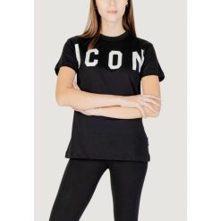 Koszulka crop top Kobieta ICON. Czarne t-shirty damskie ICON, bez wzorów, z bawełny, bez kołnierzyka. W wyprzedaży za 180.50 zł.