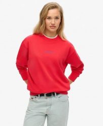 Superdry Core Logo City Graphic Crew damska bluza z bawełny organicznej. Czerwone bluzy damskie Superdry., bez wzorów, z bawełny, bez kaptura. Za 233.50 zł.