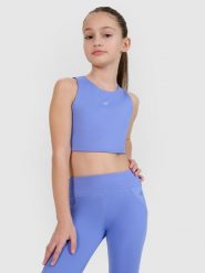 4F Crop top sportowy szybkoschnący dziewczęcy 4F JUNIOR x Anna Lewandowska - niebieski 146/152 (10-12 lat). Niebieskie t-shirty i topy dla dziewczynek 4f, bez wzorów, z dzianiny, bez ramiączek. Za 49.99 zł.