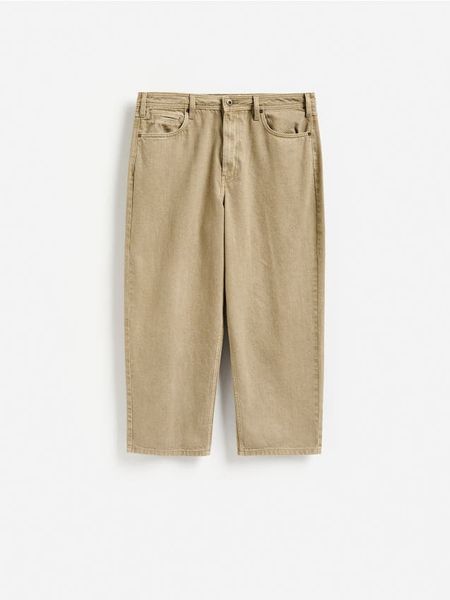 Jeansy barrel fit - beżowy. Brązowe jeansy męskie Reserved. Za 159.99 zł.