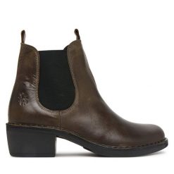 Botki Fly London. Zielone botki damskie Fly London, bez obcasa, na słupku, bez zapięcia. Za 704.99 zł.