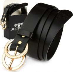 Beltimore Beltimore skórzany pasek damski złote koła modny D50. Żółte paski damskie Beltimore, bez wzorów. Za 54.99 zł.