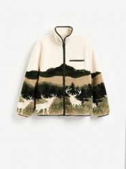 Bluza sherpa ze stójką - ciemnozielony. Zielone bluzy męskie Reserved, l, bez wzorów, z dzianiny, bez kaptura. Za 199.99 zł.