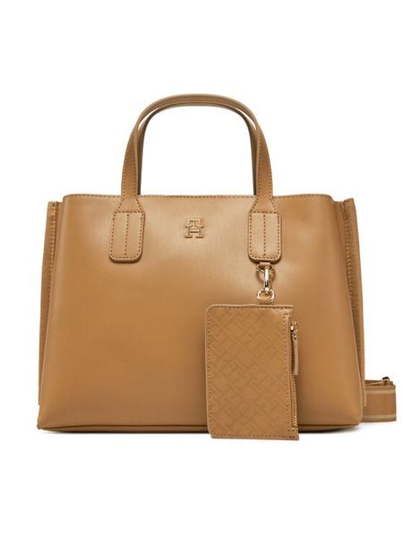 Tommy Hilfiger Torebka Th Distinct Mini Tote AW0AW17192 Brązowy. Brązowe torebki do ręki damskie Tommy Hilfiger, bez wzorów, ze skóry, bez dodatków. Za 419.99 zł.