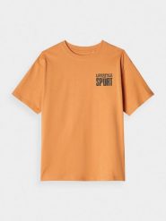 4F T-shirt regular z nadrukiem chłopięcy - pomarańczowy 158 (12-13 lat). Brązowe t-shirty dla chłopców 4f, bez wzorów, z bawełny, bez ramiączek. W wyprzedaży za 19.99 zł.