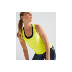 Top fitness kardio damski 100 żółty. Żółte obuwie sportowe damskie DOMYOS, bez wzorów, z elastanu, na fitness i siłownię. Za 16.99 zł.