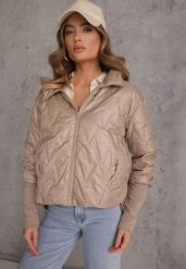 Brązowa Pikowana Kurtka z Kapturem z Materiałem na Rękawach Grigoria. Brązowe kurtki i płaszcze dla dziewczynek Renee, bez wzorów, z jeansu, z kapturem. Za 139.99 zł.