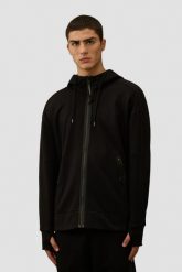 C.P. COMPANY Czarna bluza męska z goglami Hooded Open. Czarne bluzy męskie C.P. Company, l, bez wzorów, z bawełny, bez kaptura. W wyprzedaży za 899.99 zł.