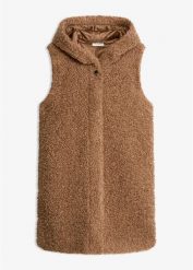 Kamizelka z polaru baranka. Brązowe kurtki damskie bonprix, bez wzorów, z polaru, bez kaptura. Za 249.99 zł.