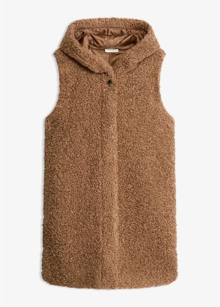 Kamizelka z polaru baranka. Brązowe kurtki damskie bonprix, bez wzorów, z polaru, bez kaptura. Za 229.99 zł.